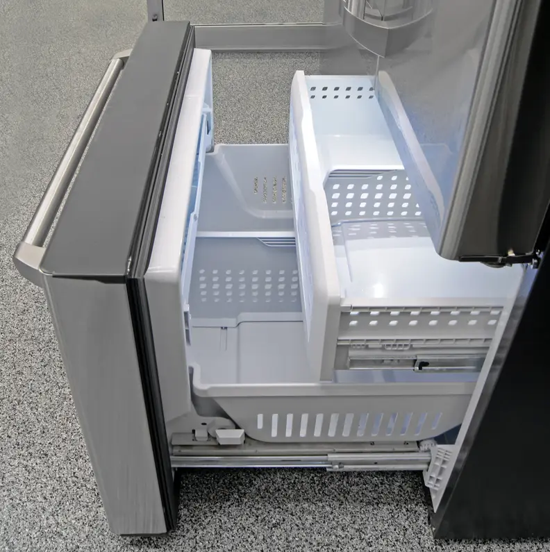 The GE Cafe CFE28TSHSS's pull-out freezer is low-tech, very roomy, and great at chilling food.