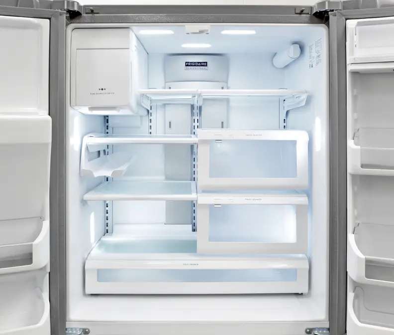 The Frigidaire Professional FPBC2277RF's fridge interior is well-lit by a series of LED bulbs.