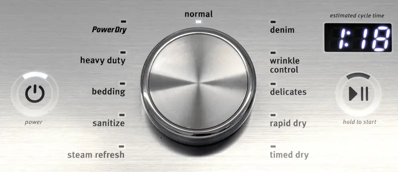 Each entry on the Maytag Bravos MEDB855DW's lengthy cycle list is a practical entry and clearly named for ease of use.