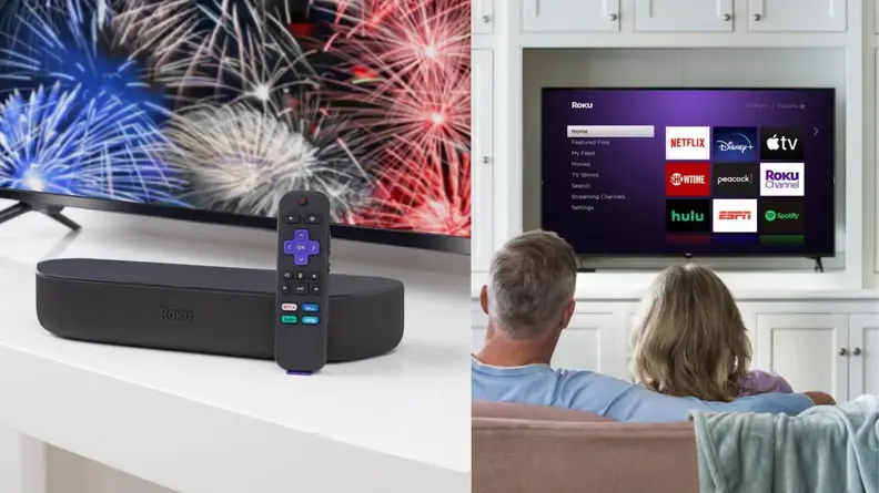 couple sitting on couch in front of TV