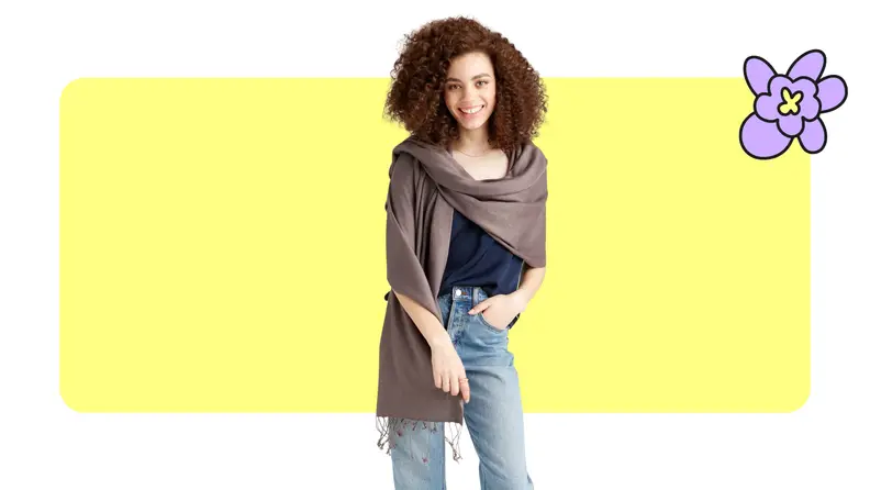 woman wearing a beige Cashmere Scarf