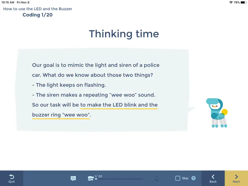 KOOV asks kids to think critically about how they will complete the coding mission before actually allowing them to start coding.