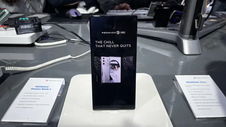 The RedMagic 9 Pro phone sitting in a display at MWC 2024.