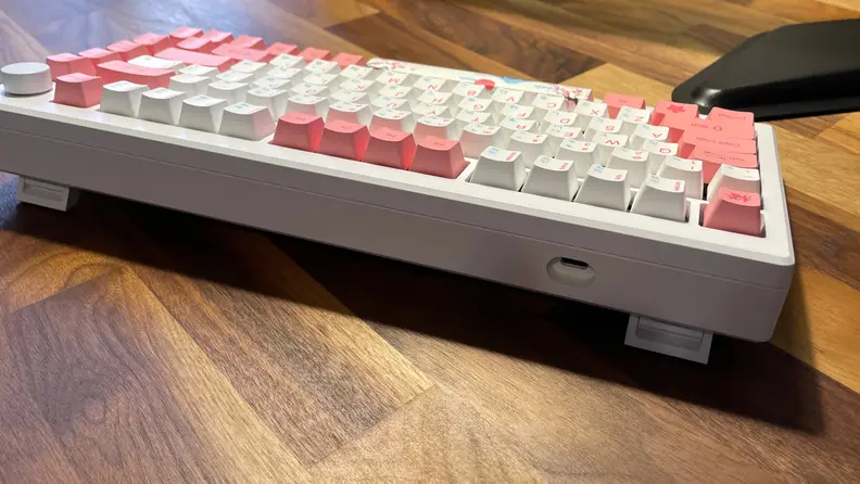 Shot of the front of the keyboard on stands.