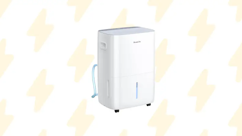 A dehumidifier on a background with lightning bolts