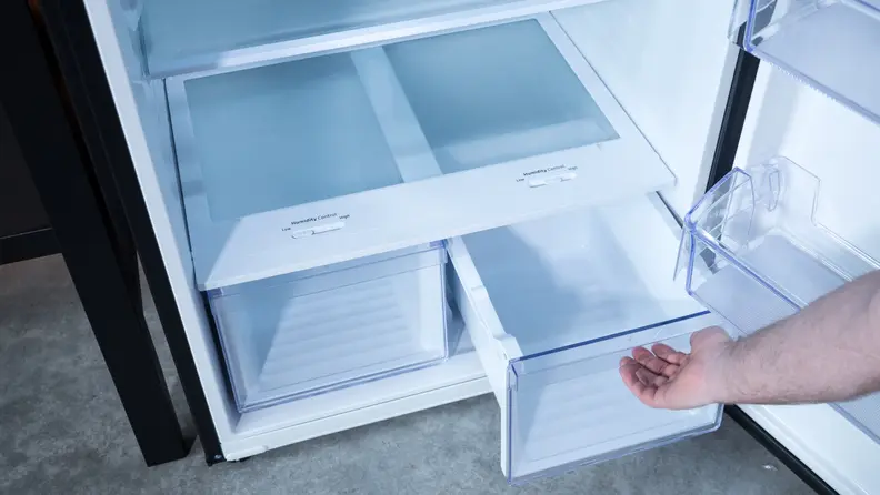 Crisper drawers are located at the bottom