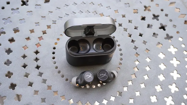 The HyperX Cirro Buds Pro outside their case.