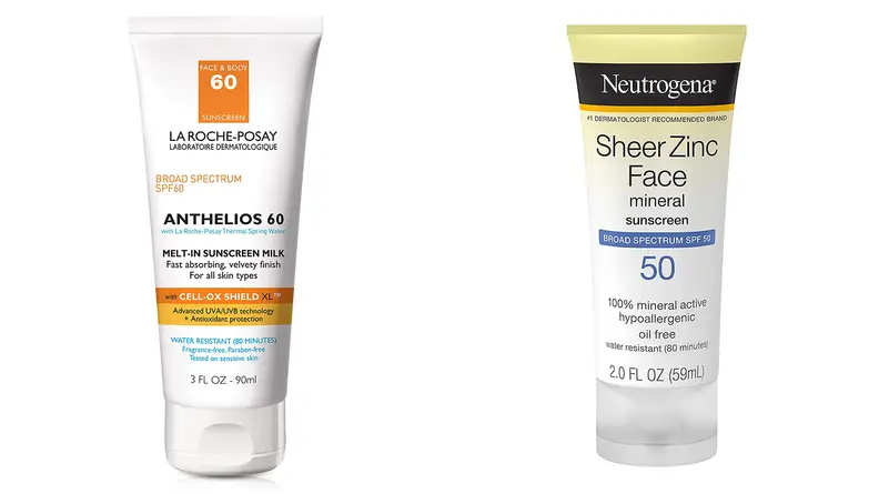 The La Roche Posay Anthelios Melt-In Sunscreen Milk and the Neutrogena Sheer Zinc Sunscreen Lotion SPF 50.