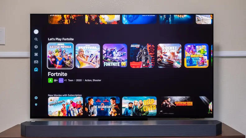 A Samsung television screen with bright colors