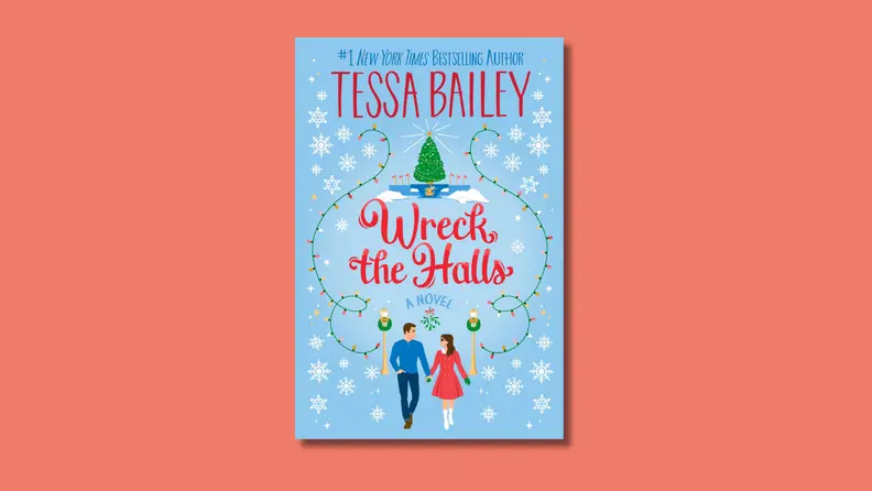 An image of the cover of "Wreck the Halls" by Tessa Bailey, which features two people walking down a snowy path.
