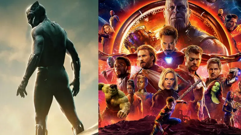 Black Panther next to poster for Infinity War