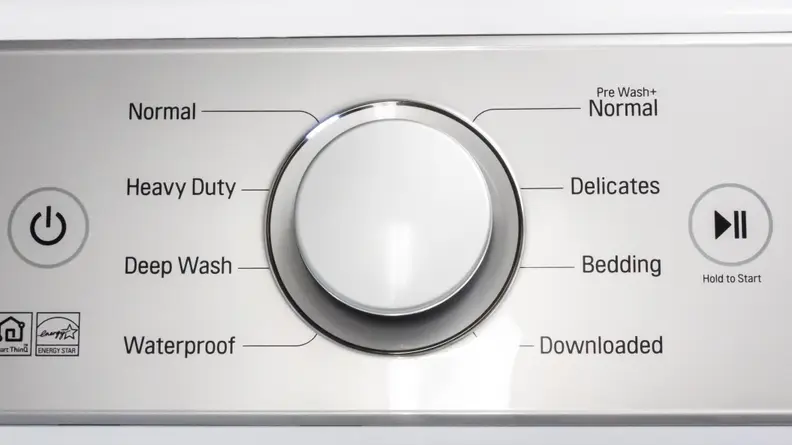 The cycle selector knob on the LG WT7300CW washer