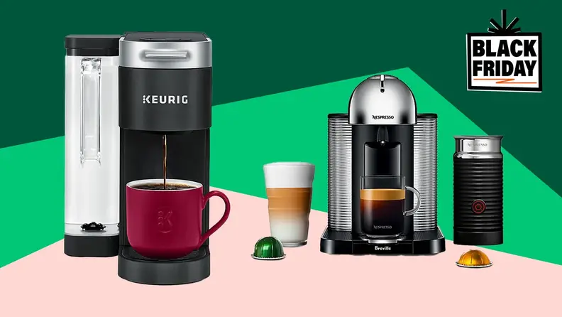 Coffee makers on green background