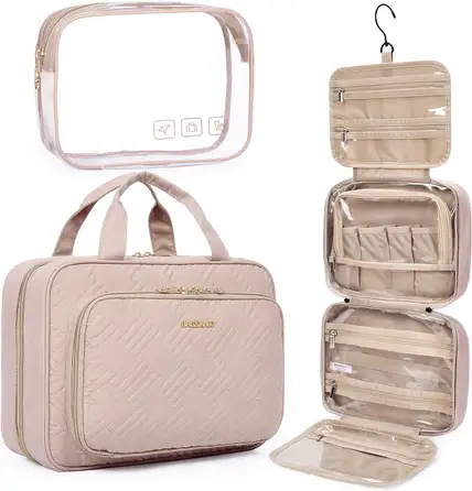 bagsmart toiletry bag travel bag with hanging hook Makeup Organizer TSA Approved Transparent Cosmetic Makeup Bag for Full Sized Toiletries, Medium-Black : Beauty & Personal Care BAGSMART Toiletry Bag with Hanging Hook ad  Stay organized wherever