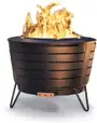 Outdoor fire pits are lined up in a yard.