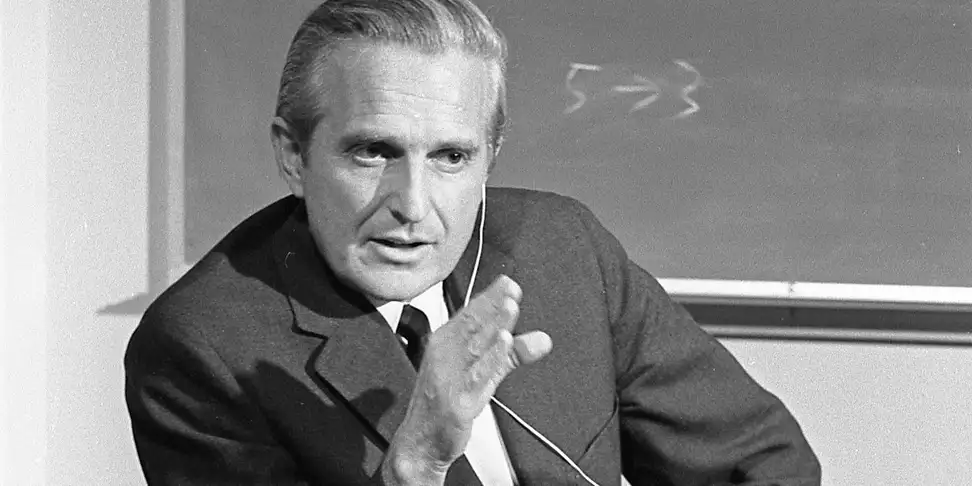 Inventor of the computer mouse, Douglas C. Engelbart in 1968