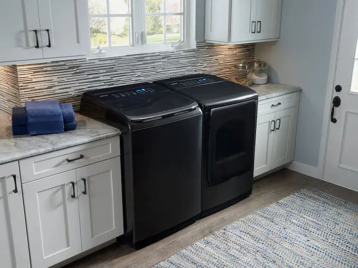 The DVE54M8750V and its stylish companion, the WA54M8750AV top-load washer
