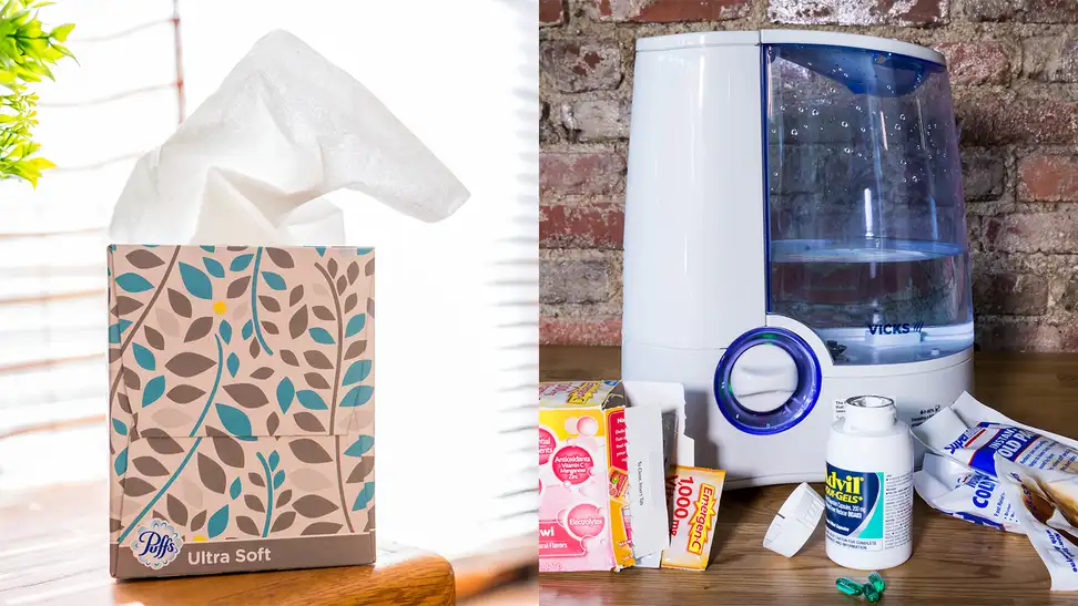 A box of tissues and a humidifier.