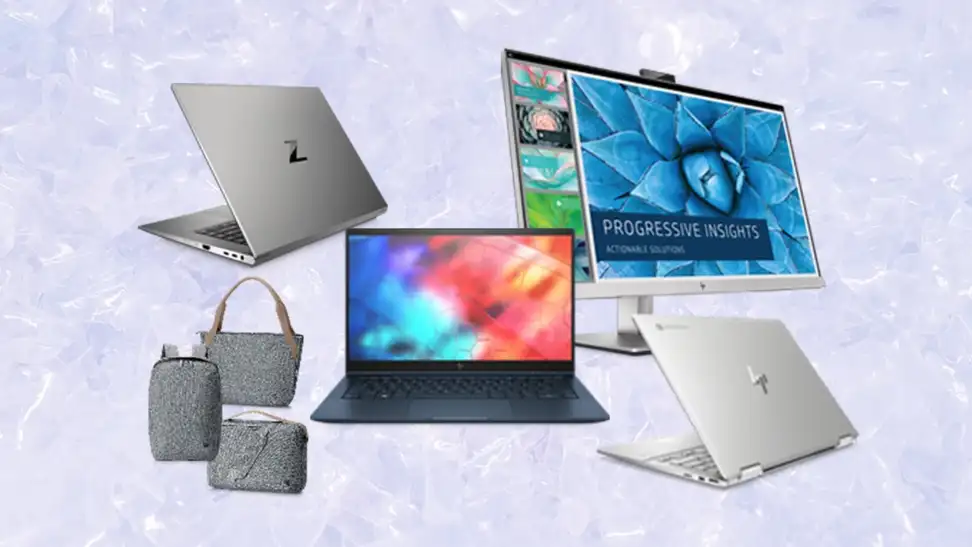 HP products on a purple background