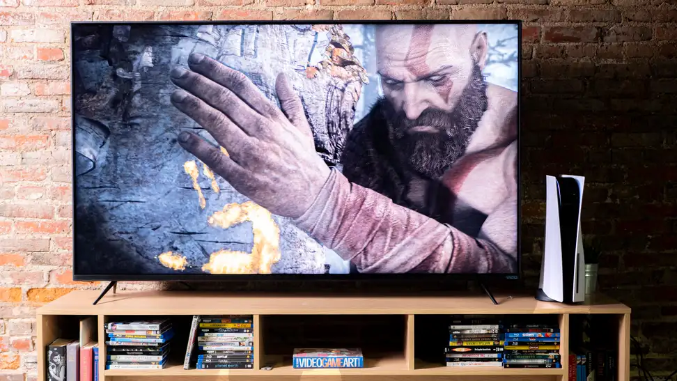 A TV hooked up to the Sony PlayStation 5
