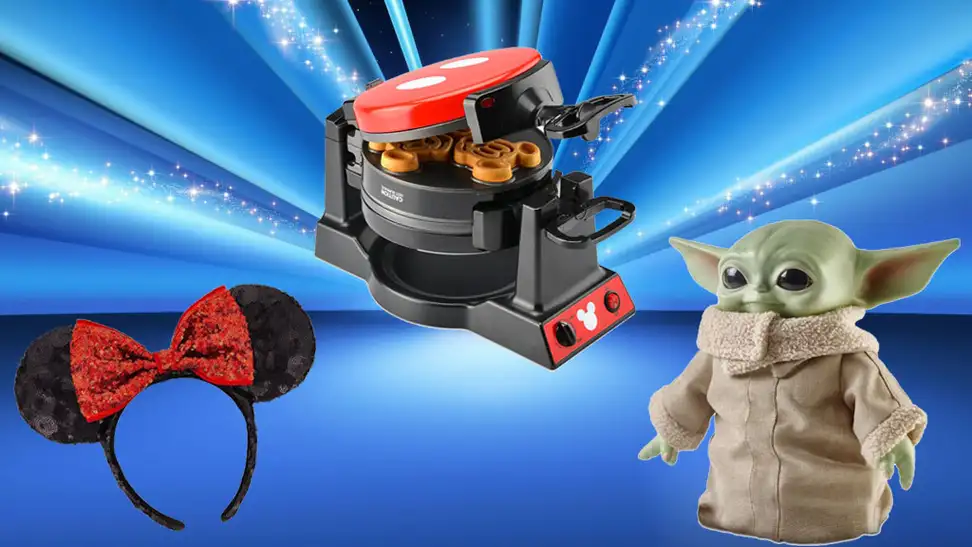 Disney products on blue background