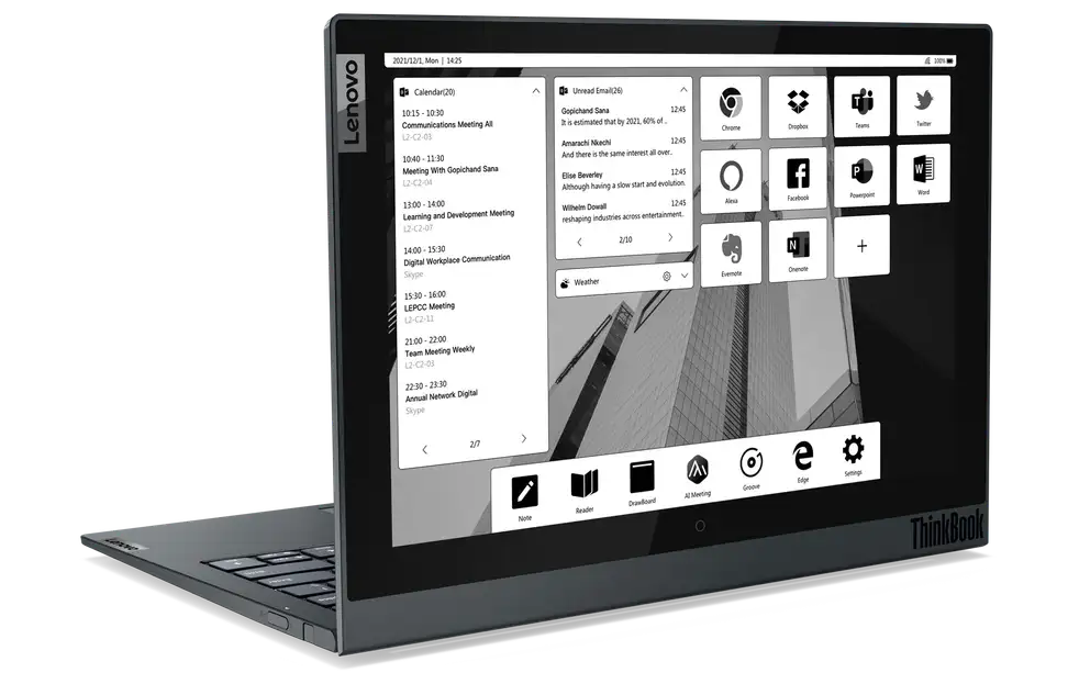 An e-ink display on the cover of a ThinkBook Plus