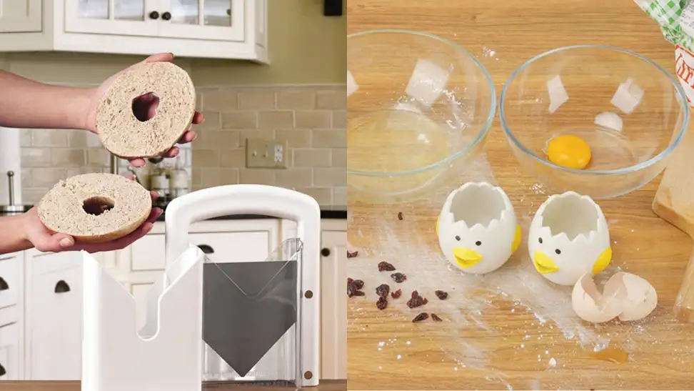 a bagel slicer and an egg yolk separator