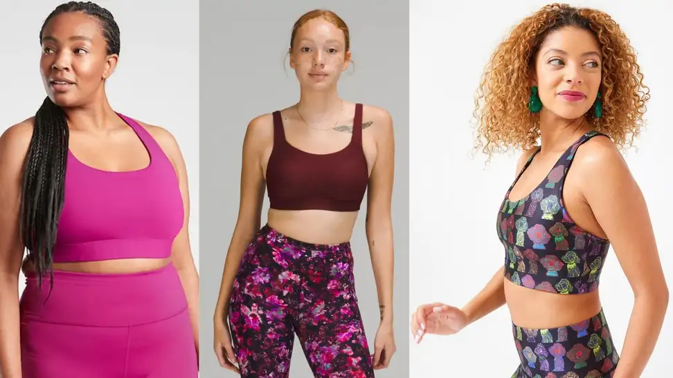 Left: Magenta Sports Bra; Middle: Burgundy Sports Bra; Right: Multicolored Sports Bra