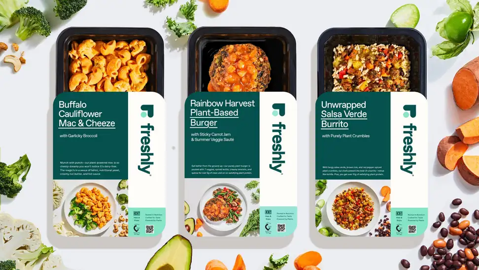 Packaging of three Freshly Purely Plant meals
