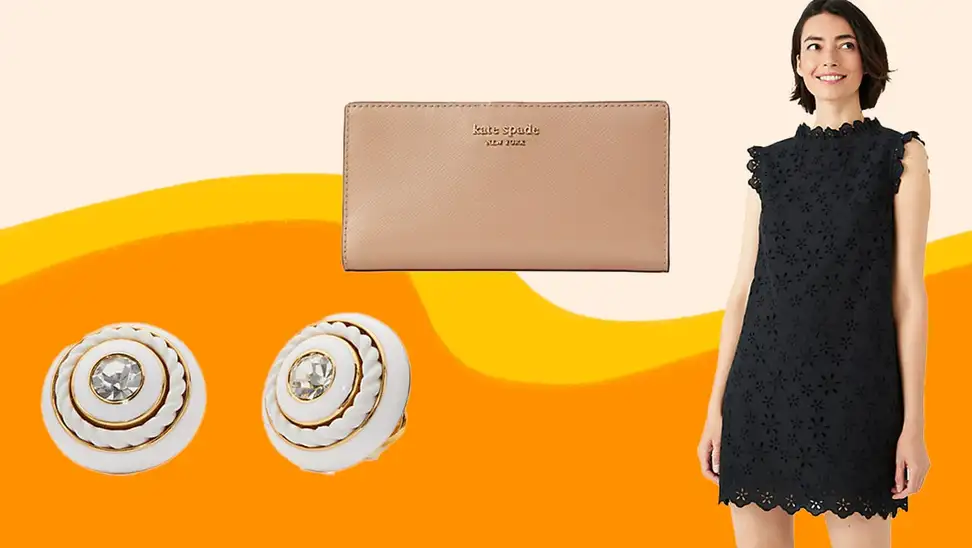 Kate Spade earrings, handbag, and dress.