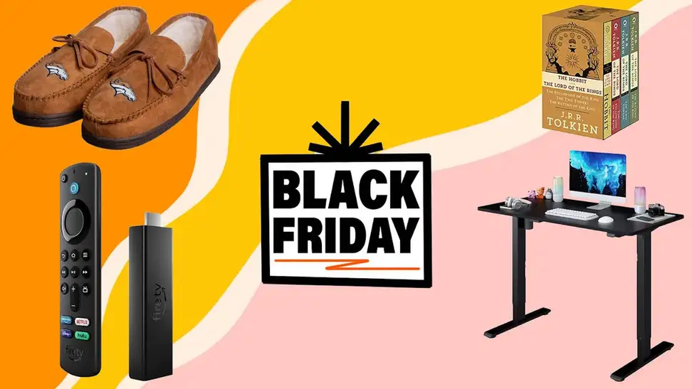 Graphic with text that reads "Black Friday" with images of products on it