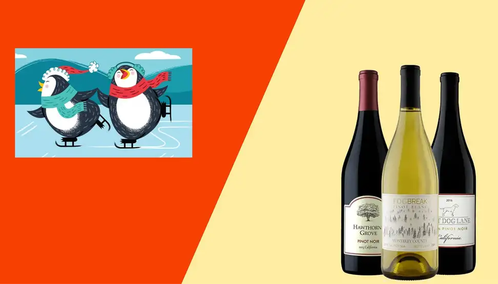 An Amazon gift card and bottles of wine.