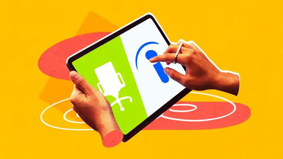 Hands using a tablet showing the ZipRecruiter and Indeed logos