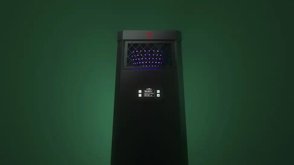 Single shot of the Mosqitter device against a green background.