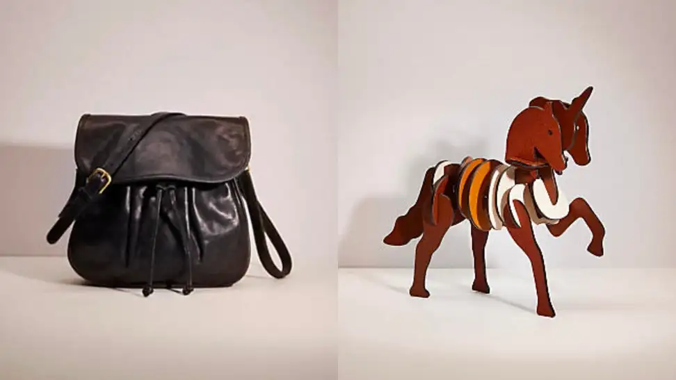 A refurbished black bag from Coach, a brown bag transformed into a unicorn.