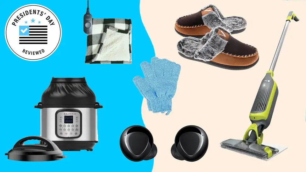Instant pot, earbuds, gloves, standing vacuum, blanket, and shoes.