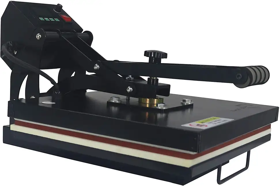 Photo of a RoyalPress-brand heat press machine, used for printing T-shirts and other projects.