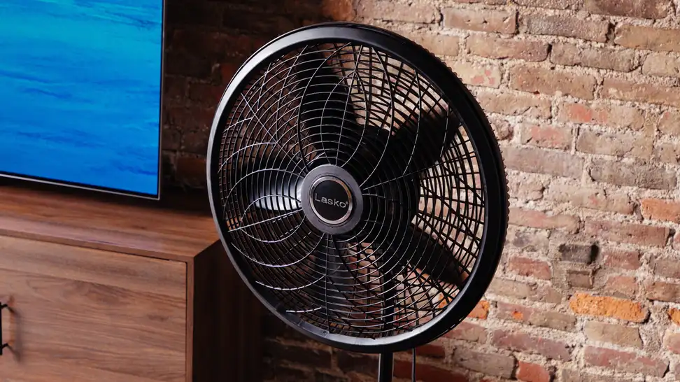 A close-up of the Lasko Elegance & Performance fan.