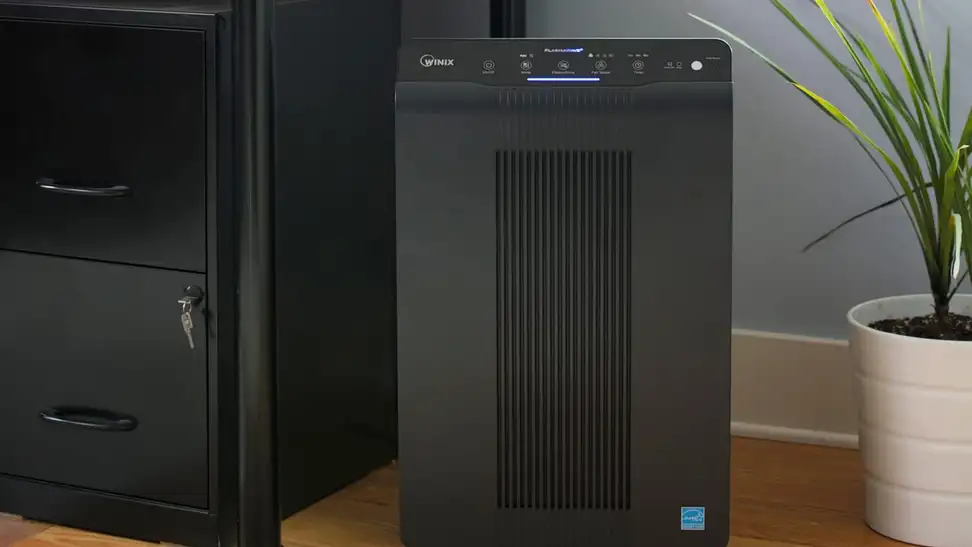 A Winix 5500-2 air purifier in a living room setup.