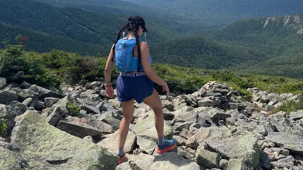 Staff Writer Lily Hartman hiking down Greenleaf Trail in the White Mountains.