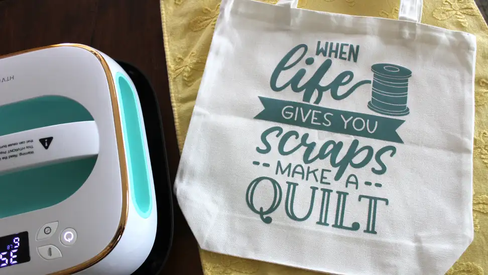 The HTVront and a pressed tote bag.