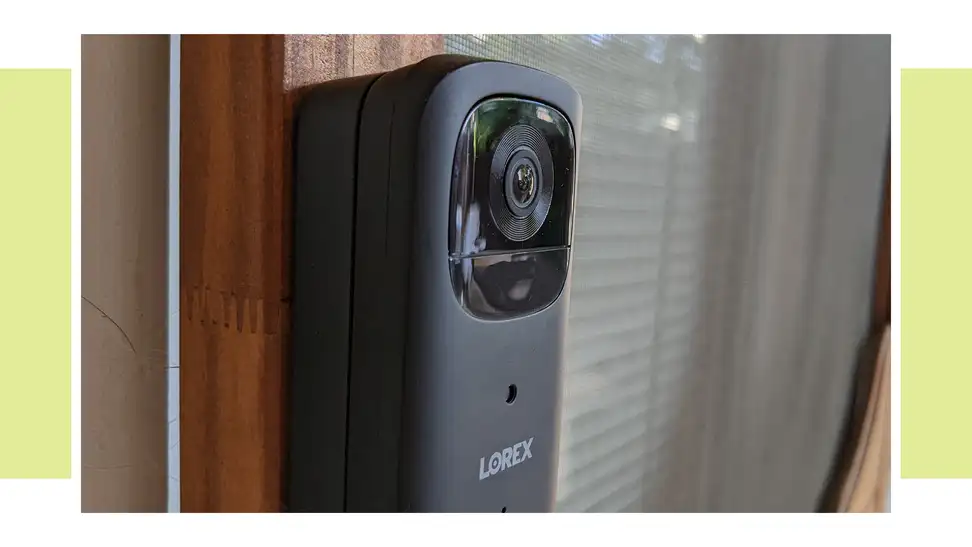 The Lorex 2K Doorbell mounted on the side of a home