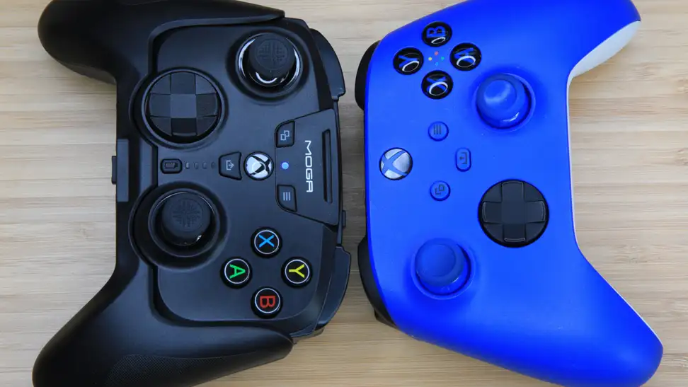The PowerA MOGA XP-ULTRA controllers side-by-side