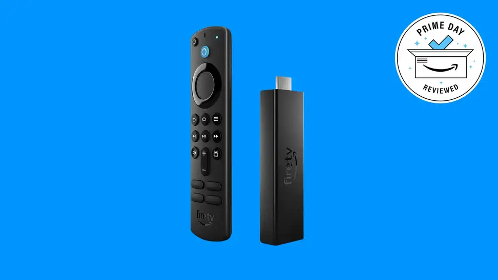 The Amazon Fire TV Stick 4K Max on a blue background.