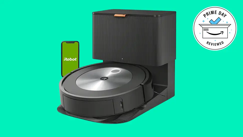 The iRobot j7+ against a teal background.