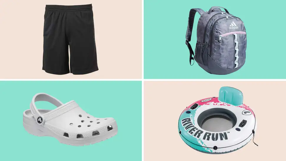 Four outdoor essentials from Academy Sports + Outdoors displayed in front of colored backgrounds.
