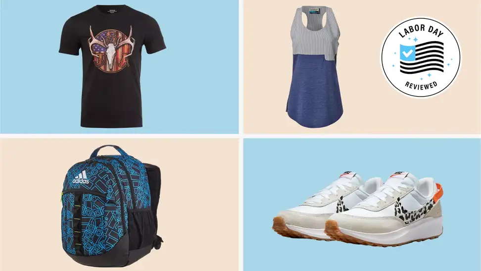 Four items on sale at Academy Sports + Outdoors in front of multicolored backgrounds.