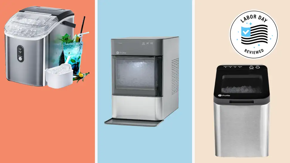 Three ice machines on a colorful background
