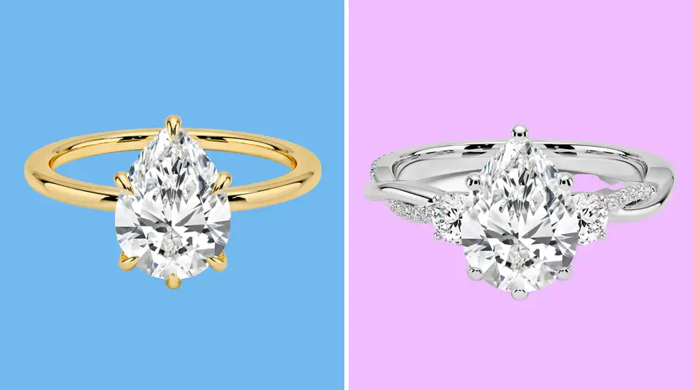 2 diamond rings in white and yellow gold