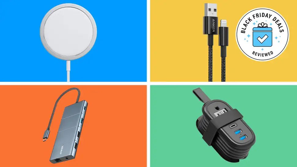 Different phone chargers on multicolored background